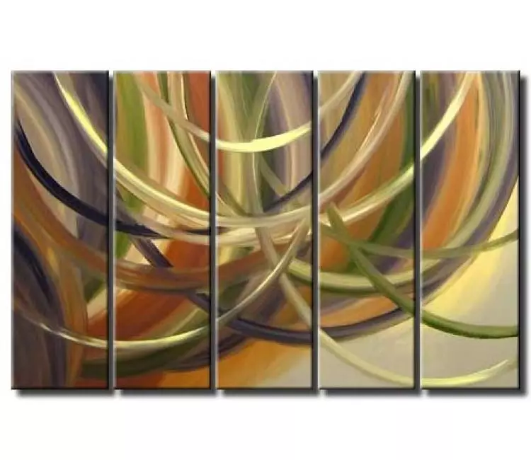 arcs painting - original beige green abstract painting on canvas modern big wall art for living room and office