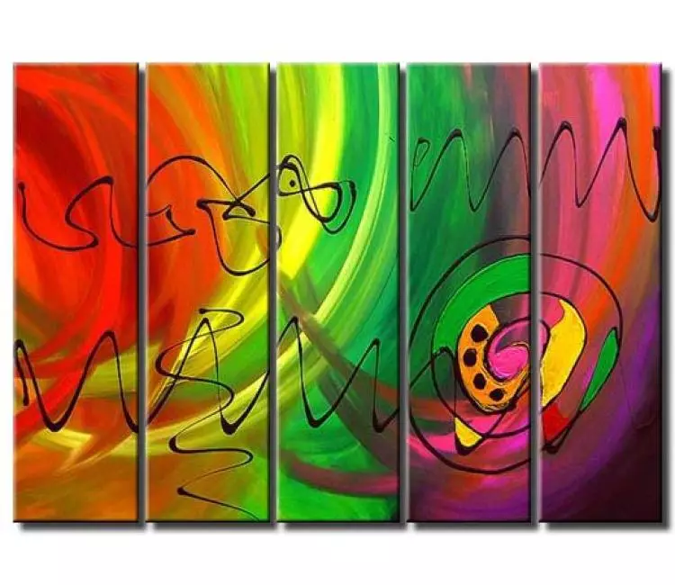 arcs painting - original colorful vivid abstract painting on canvas modern big wall art for living room and office