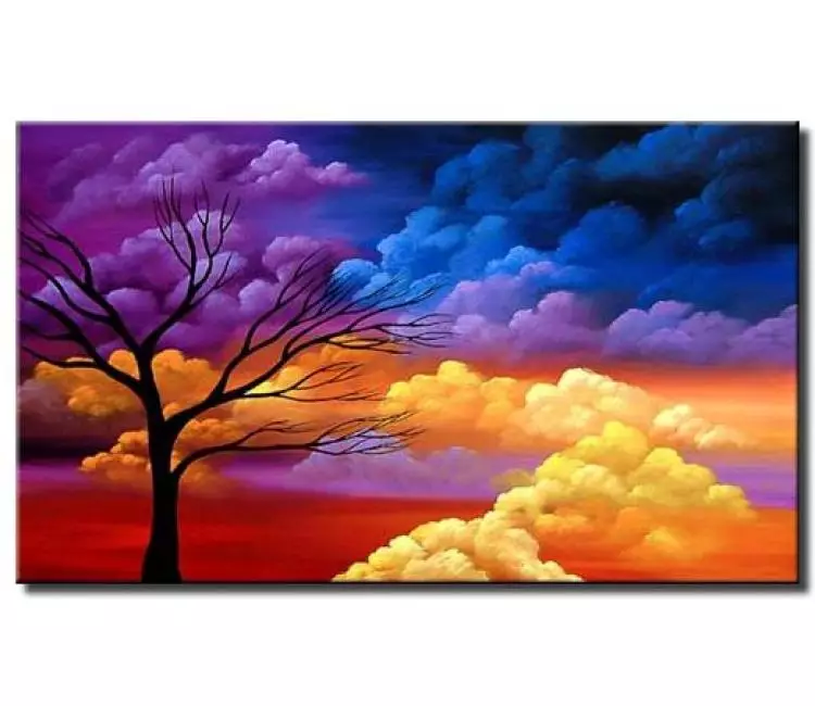 trees painting - original colorful modern landscape tree painting on canvas sunrise abstract art for living room