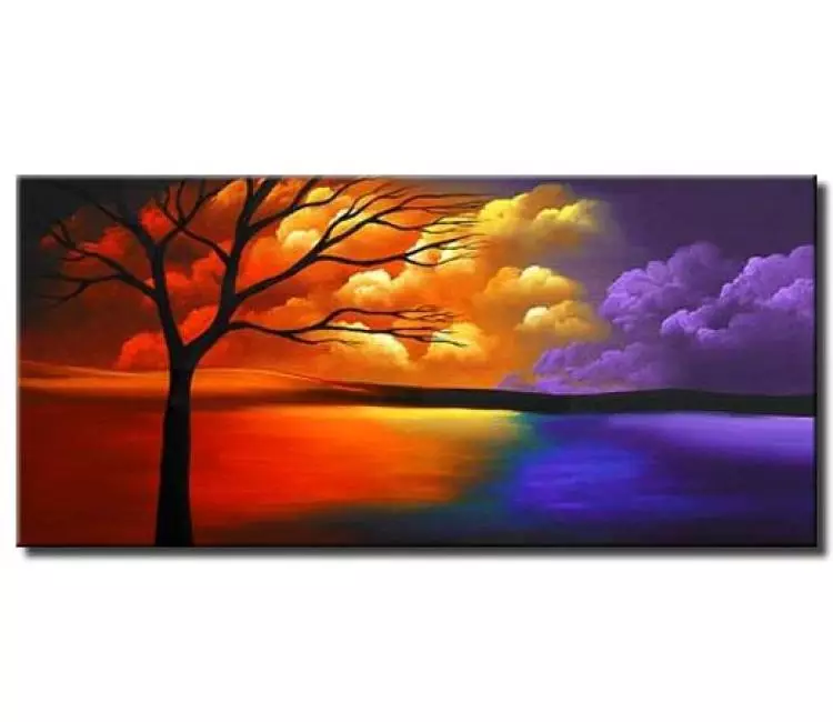 landscape paintings - original colorful landscape sunrise painting on canvas modern living room nature art