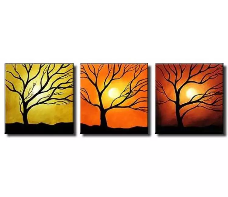 landscape paintings - red orange yellow modern tree abstract paintings on canvas original wall art