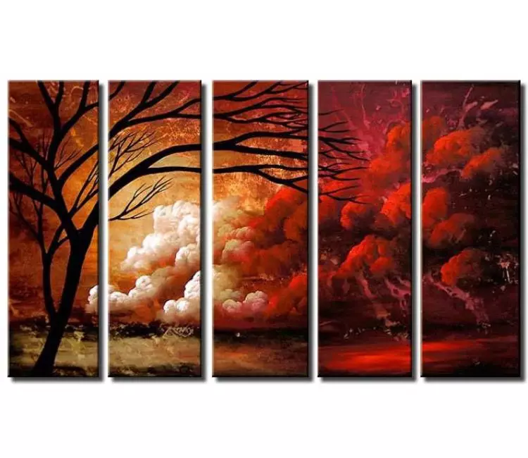 trees painting - big original red landscape tree painting on canvas modern beautiful living room wall decor