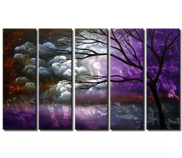 trees painting - modern purple abstract landscape art on canvas big original wall art for living room decor
