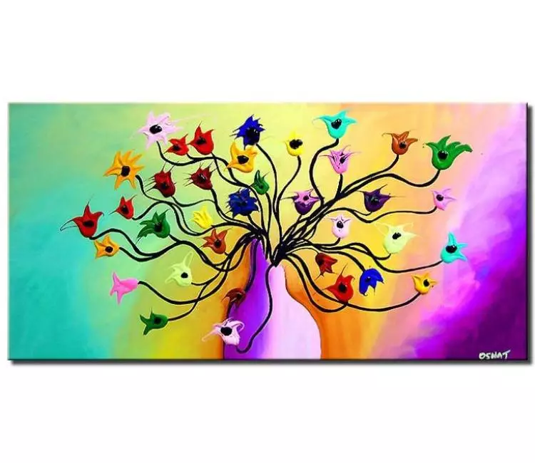 floral painting - original colorful decorative floral painting on canvas modern abstract flowers painting beautiful textured floral art