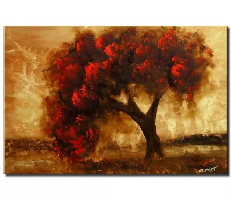 forest painting - modern red tree art on canvas original textured abstract tree painting calming bedroom living room art