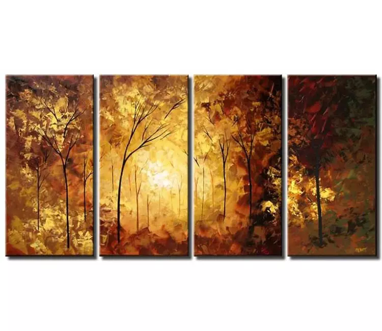 forest painting - big modern abstract tree painting on canvas large textured neutral landscape wall art in rust beige yellow gold colors