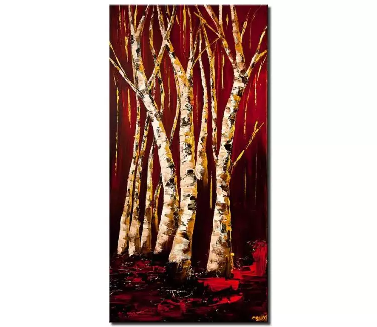 print on canvas - canvas print of gold birch trees wall art red modern wall art
