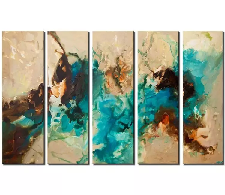 fluid painting - big abstract art for living room on canvas original teal beige contemporary abstract painting bedroom modern art