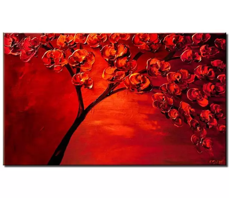 Painting - textured painting of blooming red tree #6128