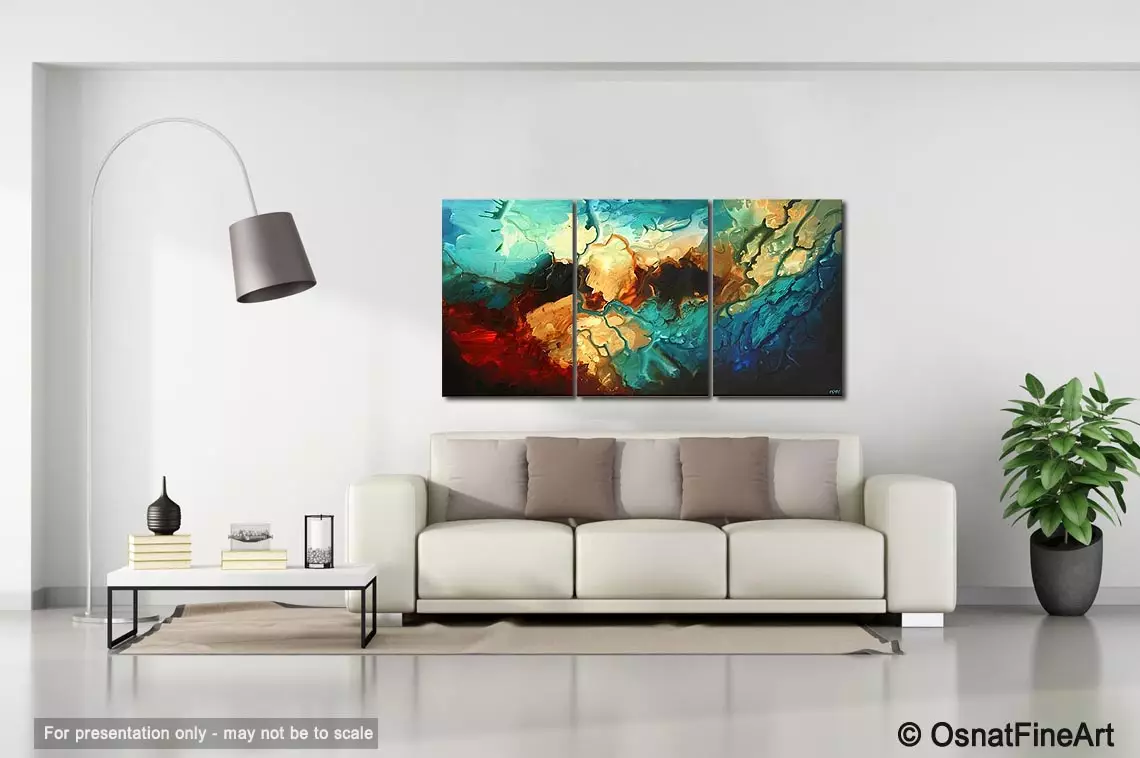 Large Teal Canvas art abstract painting, teal wall art decor