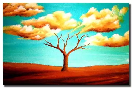 Naked Tree And Clouds Painting