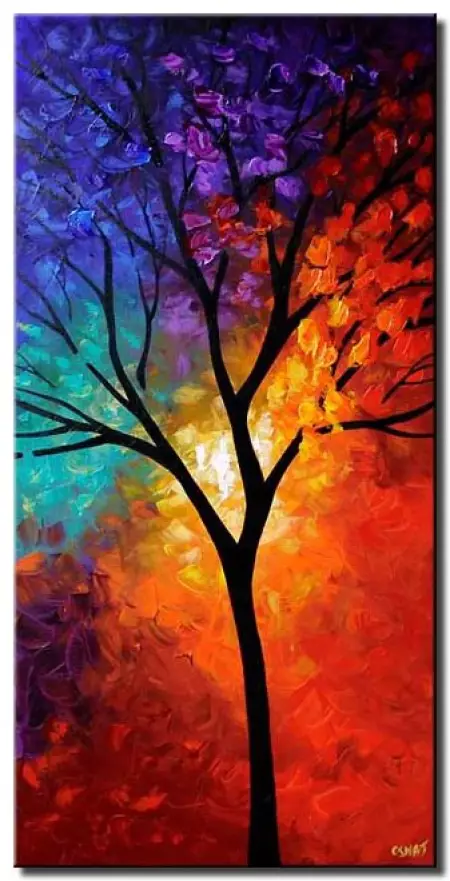 Sunset Trees Modern Art Original Painting Commission – Sally Trace  Abstract Paintings