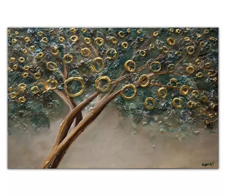 trees painting - abstract tree art on canvas teal gold textured abstract painting contemporary modern art