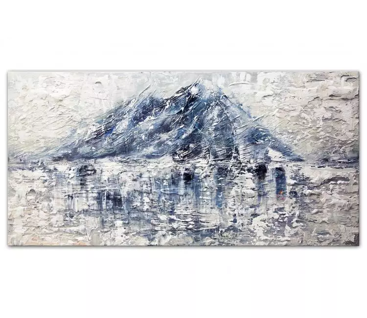 minimalist painting - original  mountain abstract painting on canvas 3D minimalist abstract art white blue wall art