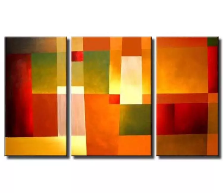 geometric painting - triptych canvas red squares