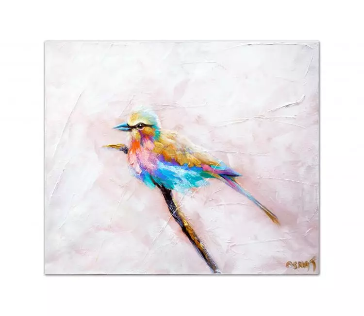 animals painting - original colorful bird painting on canvas modern living room decor