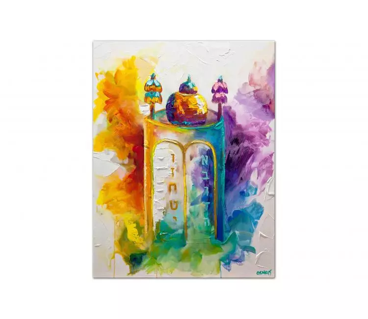 abstract painting - original colorful Sefer Torah painting on canvas original Jewish art