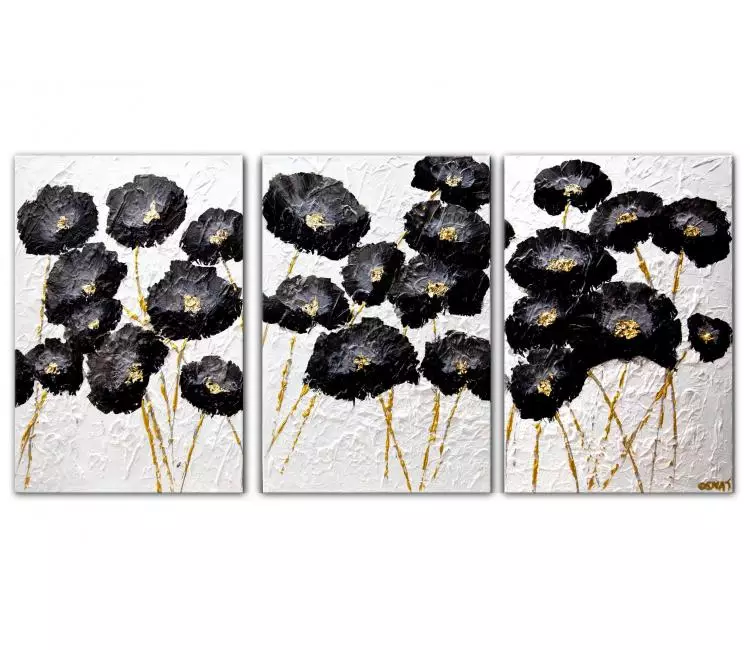 floral painting - original flowers painting on canvas minimalist floral painting large black and white abstract art
