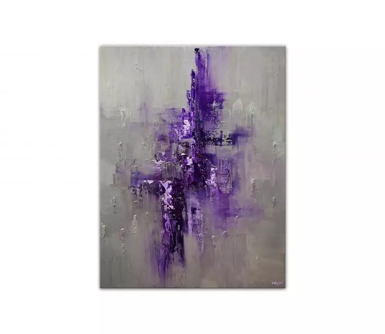abstract painting - purple gray abstract art on canvas original textured simple art modern decor