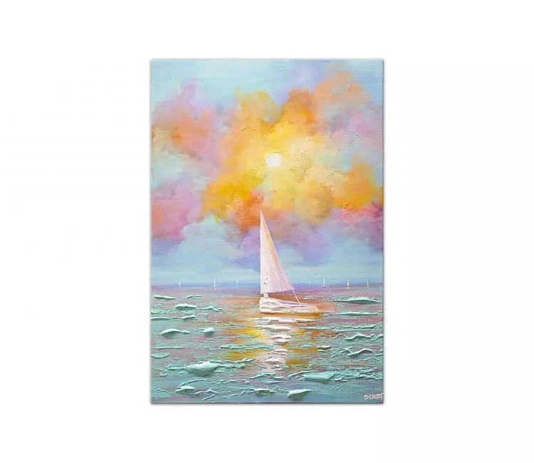 sailboats painting - original sailboat painting on canvas abstract seascape painting textured modern art
