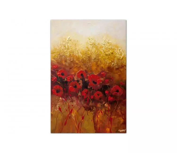 floral painting - original textured red poppies painting on canvas modern textured floral art