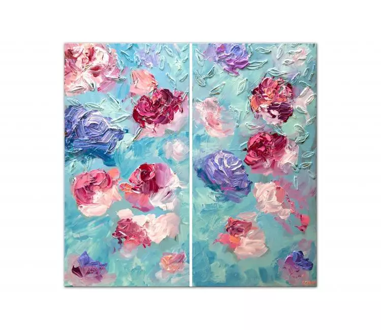 floral painting - original pastel floral painting on canvas textured abstract flowers painting modern art