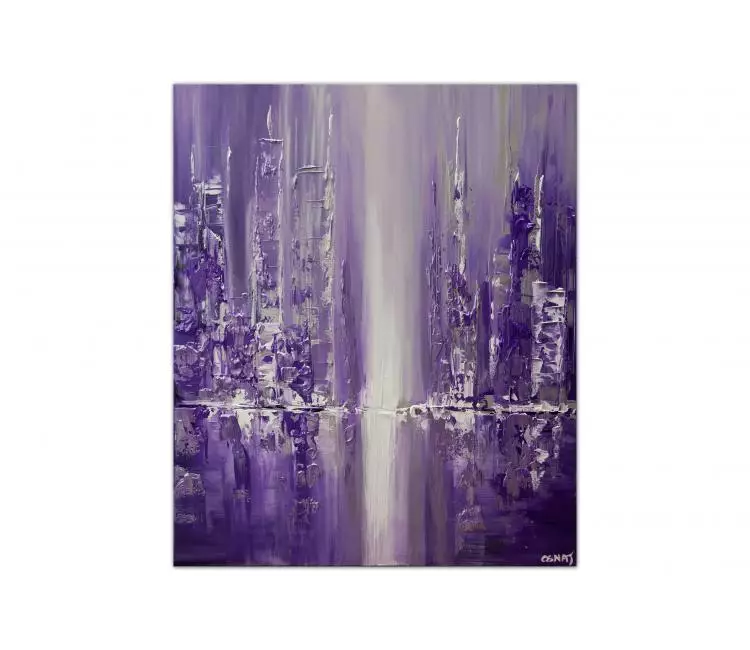 cityscape painting - purple abstract art original city painting on canvas textured art home decor