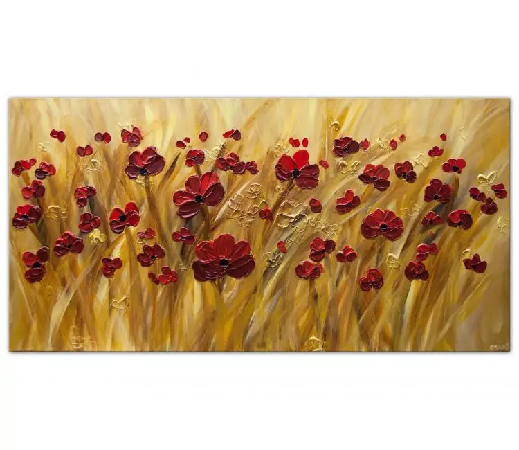 floral painting - flowers painting on canvas original textured floral art red poppy painting modern art