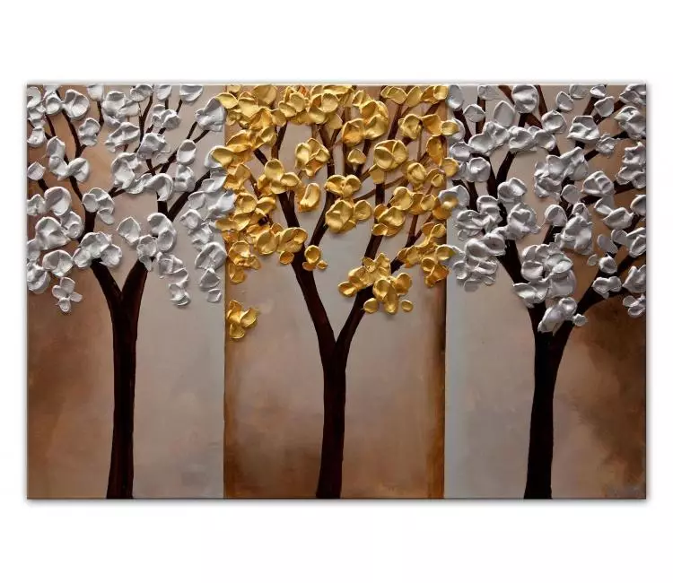 forest painting - abstract trees painting on canvas original gold silver wall art modern home decor
