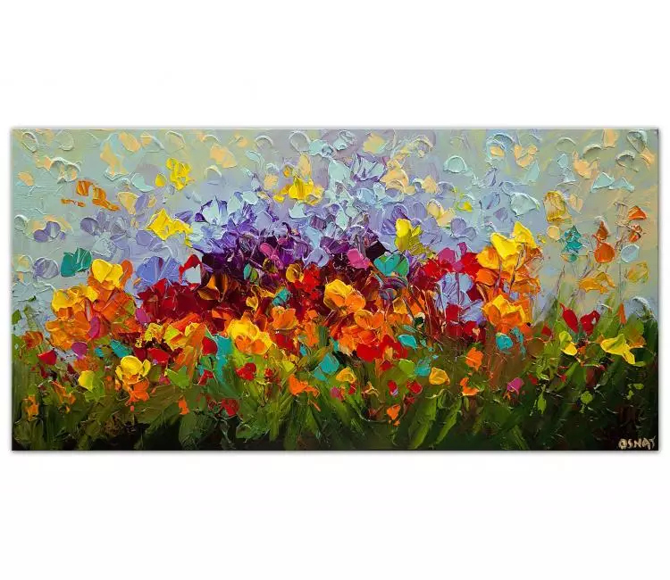 floral painting - colorful floral painting on canvas original abstract field of flowers painting modern home decor