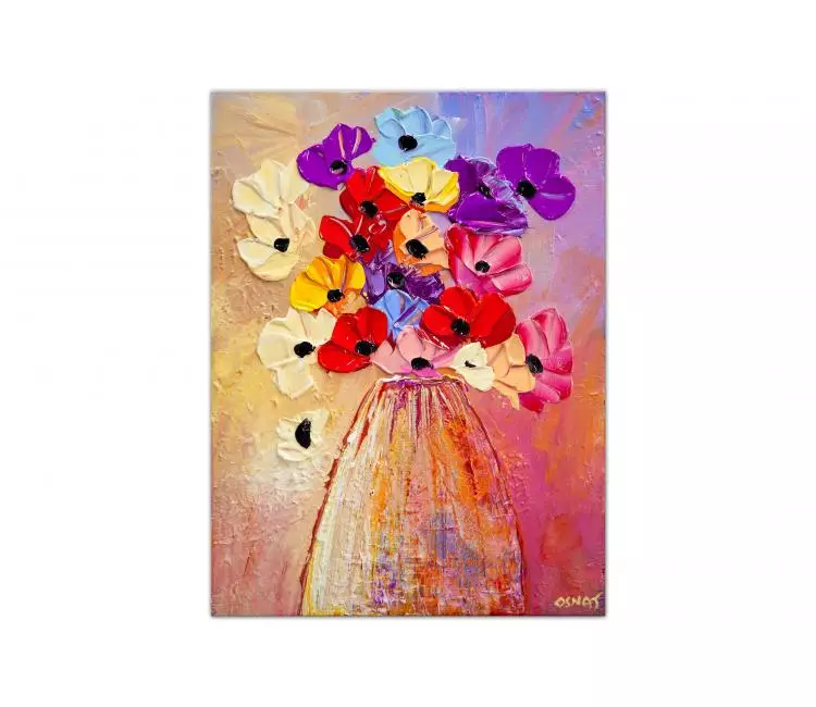floral painting - colorful floral painting original canvas art multicolor textured flowers painting room decor