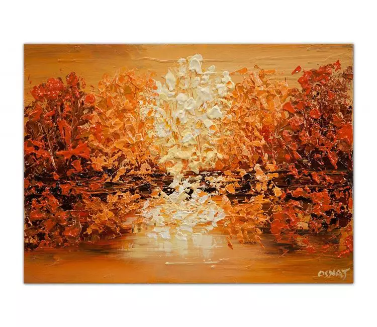 forest painting - original orange abstract landscape painting on canvas textured  living room art modern home decor
