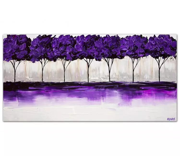 forest painting - original trees painting on canvas purple abstract art modern office home art