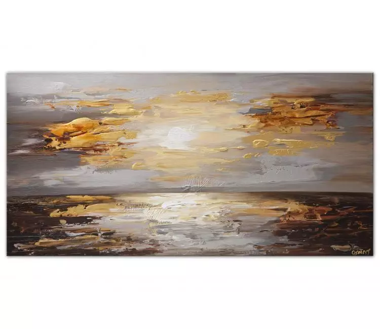 landscape paintings - original abstract seascape painting on canvas gold silver art contemporary textured living room bedroom art