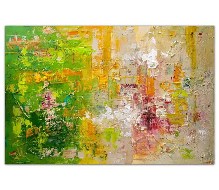 abstract painting - colorful abstract art on canvas original textured green yellow modern living room office art