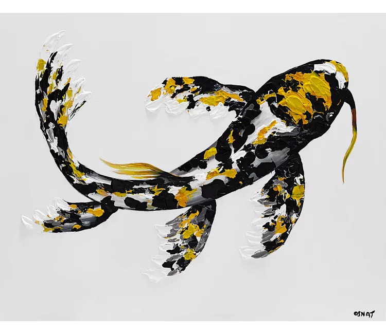 print on canvas - Yellow black Koi fish abstract painting