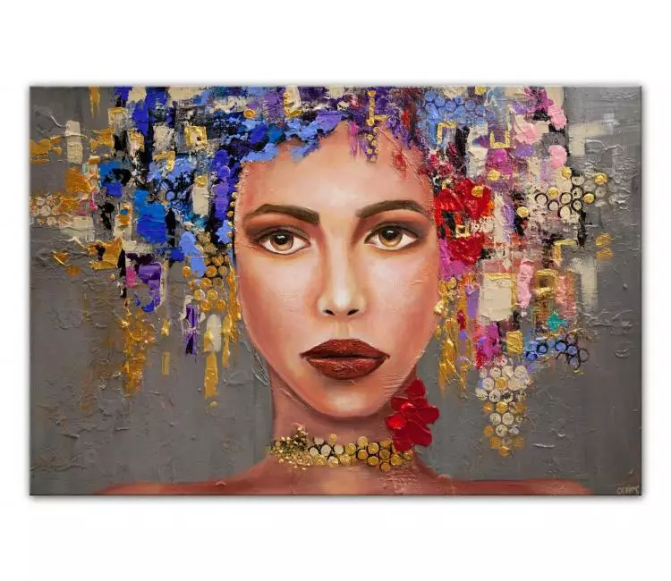 print on canvas - modern textured woman portrait painting