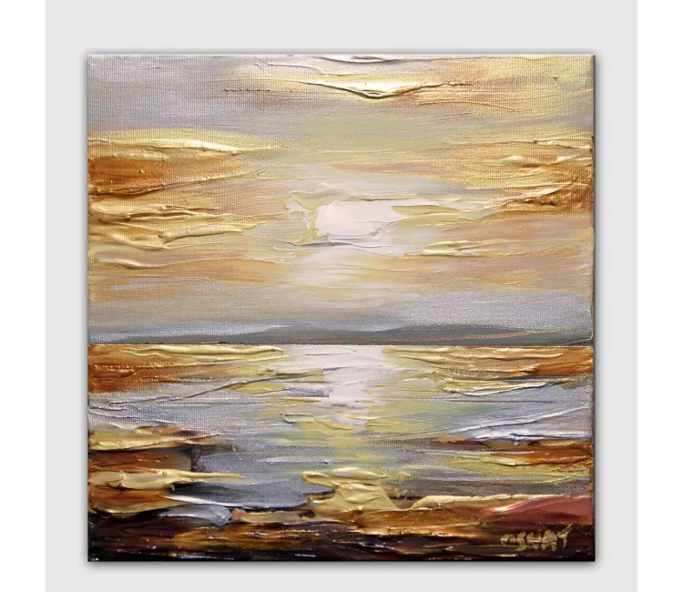 landscape paintings - original textured abstract landscape art on canvas silver gold seascape art decor