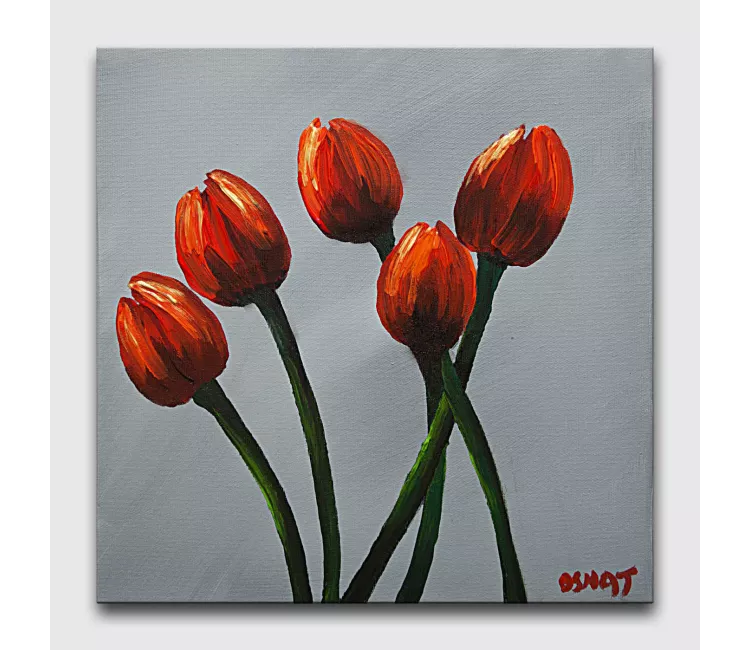 floral painting - original flowers painting on canvas modern red tulips art floral painting living room bedroom art