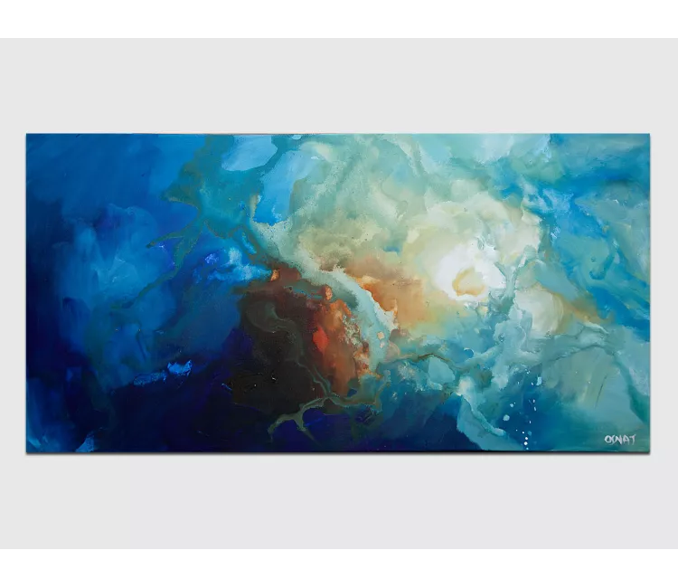 fluid painting - blue abstract art on canvas original modern abstract painting living room wall art