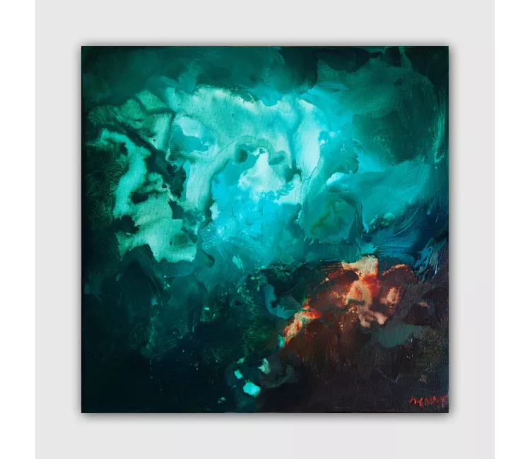fluid painting - contemporary abstract art for living room office bedroom turquoise modern abstract paintings for home decor