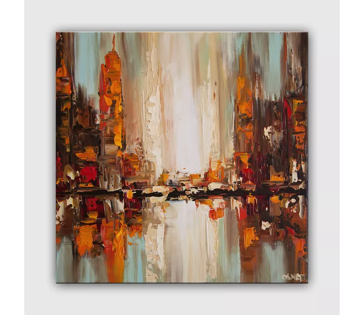 cityscape painting - original city painting on canvas textured earth tone abstract art modern city art
