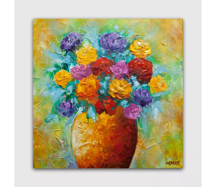 floral painting - colorful modern floral painting on canvas original flowers abstract art living room art
