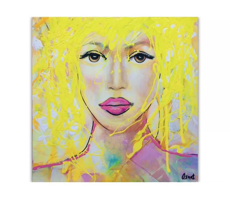 figure painting - original woman face abstract painting on canvas colorful portrait painting modern home decor