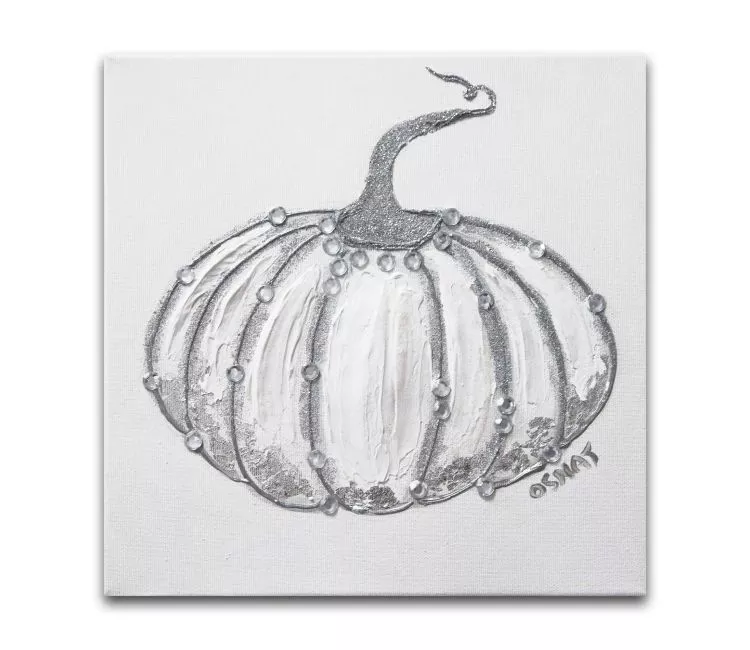 abstract painting - Indoor Halloween decorations on canvas original decorative pumpkin with silver glitter and stones
