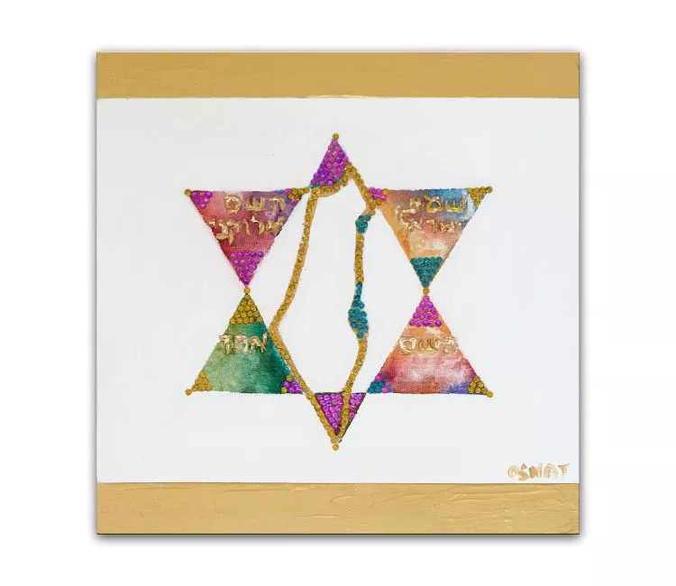 religious painting - Star of David painting on canvas modern original Jewish art with crystals