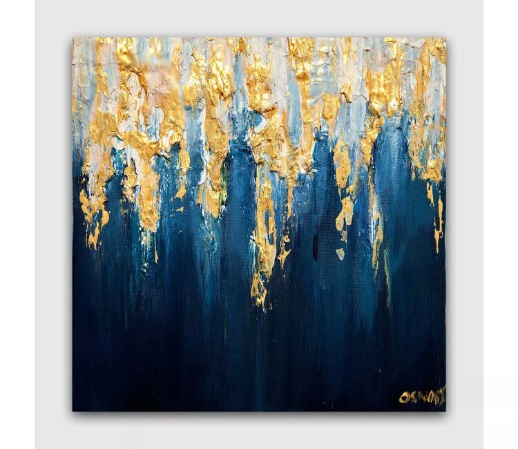abstract painting - blue gold textured modern abstract painting on canvas minimalist wall art