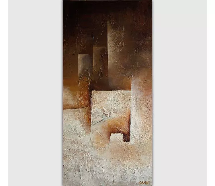geometric painting - vertical neutral modern abstract painting on canvas textured earth tone colors art