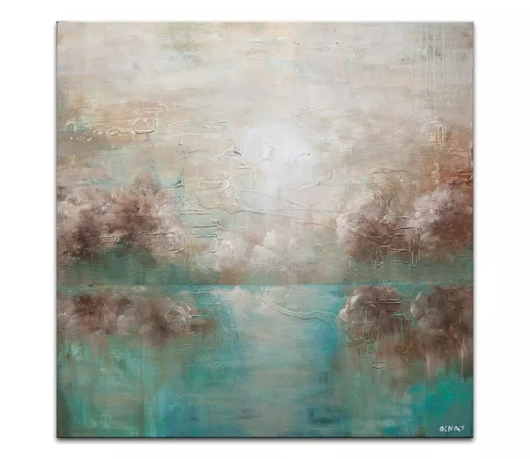 landscape paintings - modern abstract landscape painting on canvas neutral colors square wall art for living room