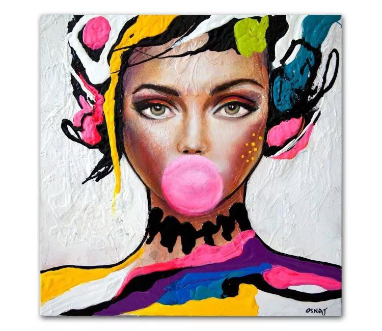 pop art modern colorful woman face art on canvas original textured contemporary art